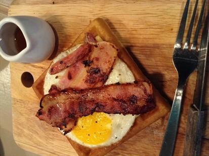 Bacon and eggs waffles that look like breakfast